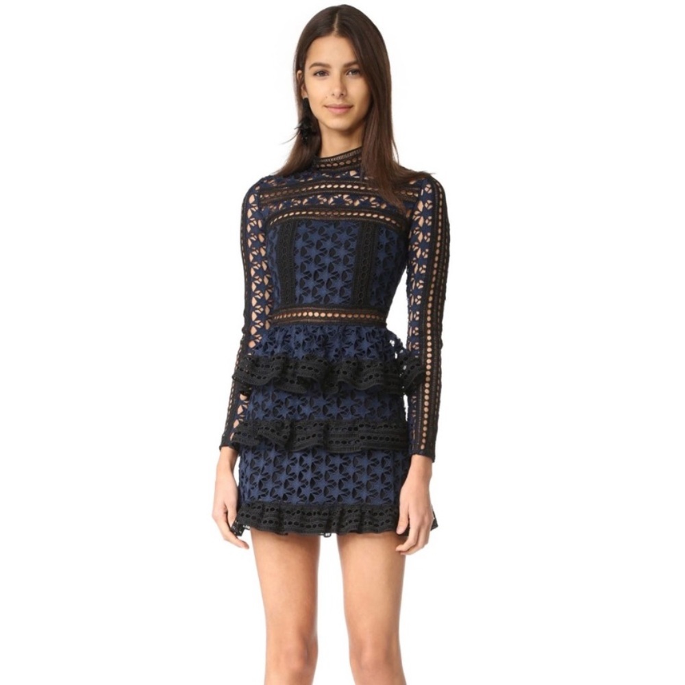 Self-Portrait Navy and Black Mini Dress